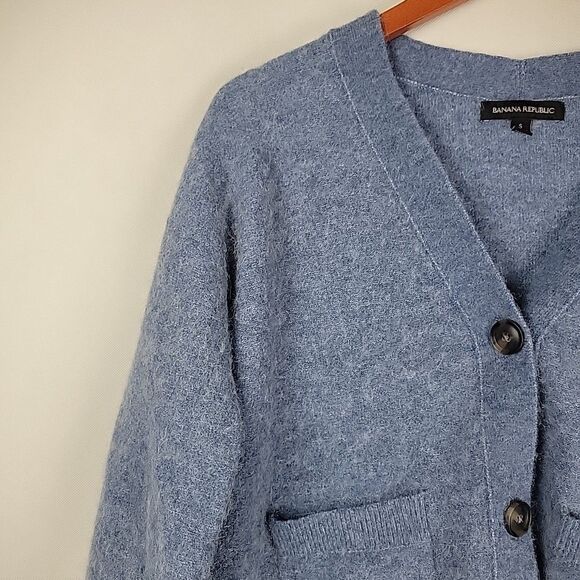 Banana Republic Alpaca Wool Blend Cropped Cardigan Womens Small Blue Soft Fuzzy - Picture 5 of 11